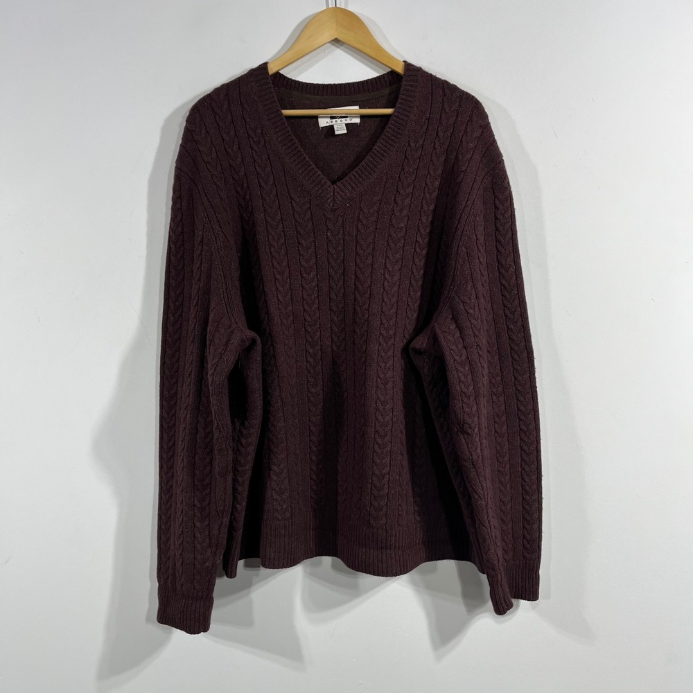 Joseph Abboud Quiet Luxury Preppy Wool Cable Knit Sweater Burgundy Mens XXL